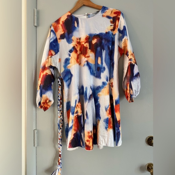 NWT Glamaker Tie Dye Lantern Sleeve Belted Dress size small - Picture 7 of 9